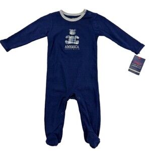 Perry Ellis America Baby Boy Sleeper 9M Navy Plaid Teddy Bear Footed Pajamas NWT